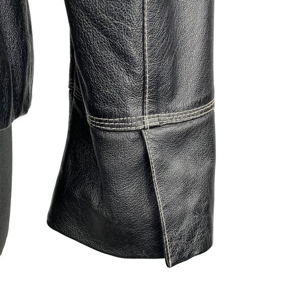 VINTAGE COLEBROOK 90S BLACK LEATHER STITCHED CLASSIC COLLARED ZIP UP MOTO JACKET - Picture 13 of 16